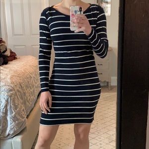 Body hugging navy and white striped dress